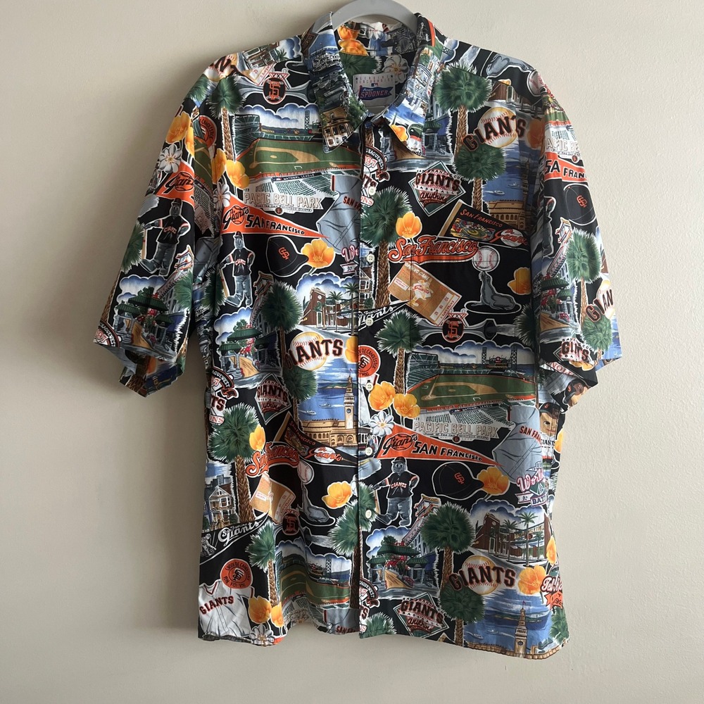 Reyn Spooner SF Giants Scenic Hawaiian Shirt Men XL Cotton MLB Pacific Bell